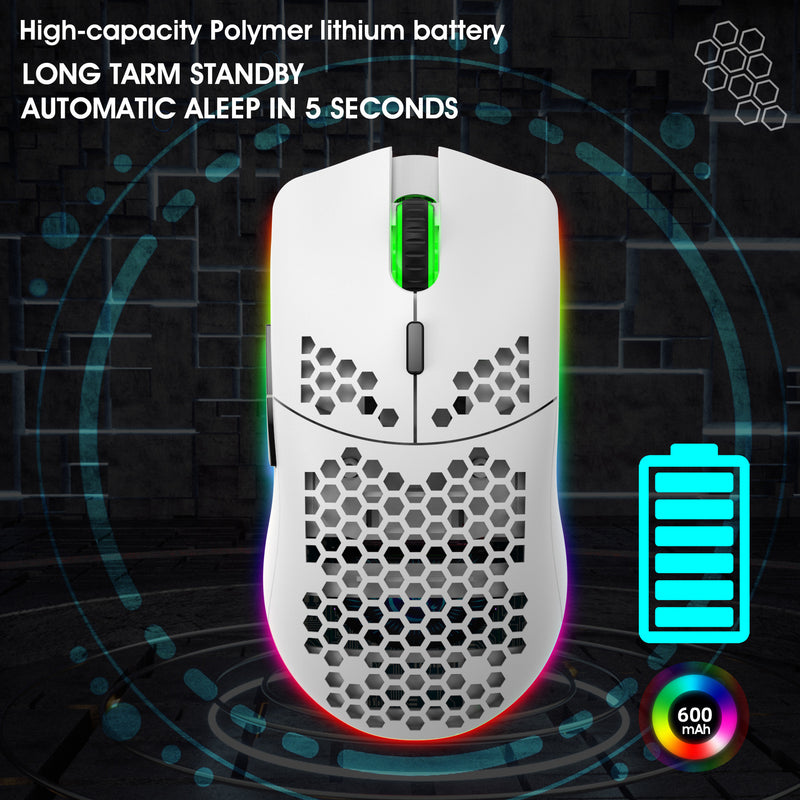 Load image into Gallery viewer, Wireless Lightweight RGB Gaming Mouse With Honeycomb Shell 6 Programmable Buttons
