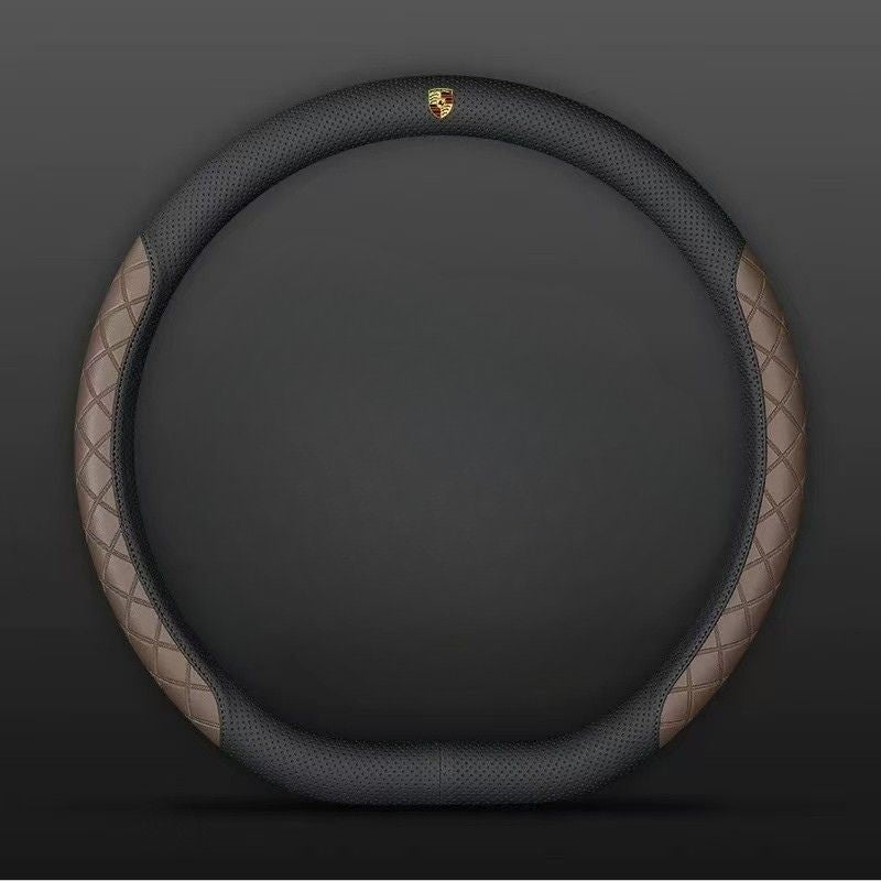 Load image into Gallery viewer, Porsche PU Leather Steering Wheel Cover with Heat-Pressed Embossed Texture For Cayenne, Macan, Panamera, 718, 911, Taycan
