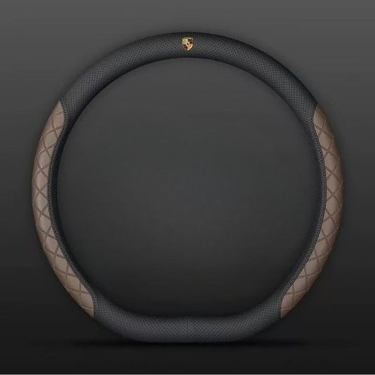 Porsche PU Leather Steering Wheel Cover with Heat-Pressed Embossed Texture For Cayenne, Macan, Panamera, 718, 911, Taycan
