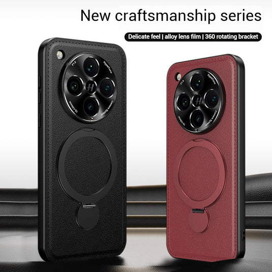 [Built-in Ring Bracket][Magsafe Compatible] Oppo Reno13 / Pro Premium Leather Texture Full-Body Shockproof Phone Case