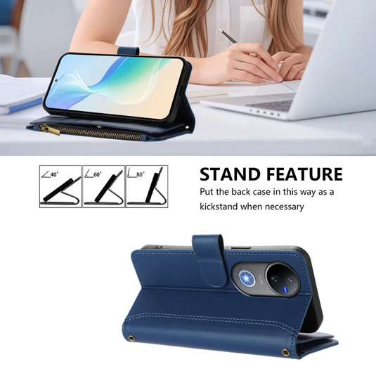 [With Card Slot] VIVO V50 5G - Multifunctional Flip Phone Case With Magnetic Closure & Wrist Strap - i-Station Mobile Phone & Electronic Device Repair and Accessories