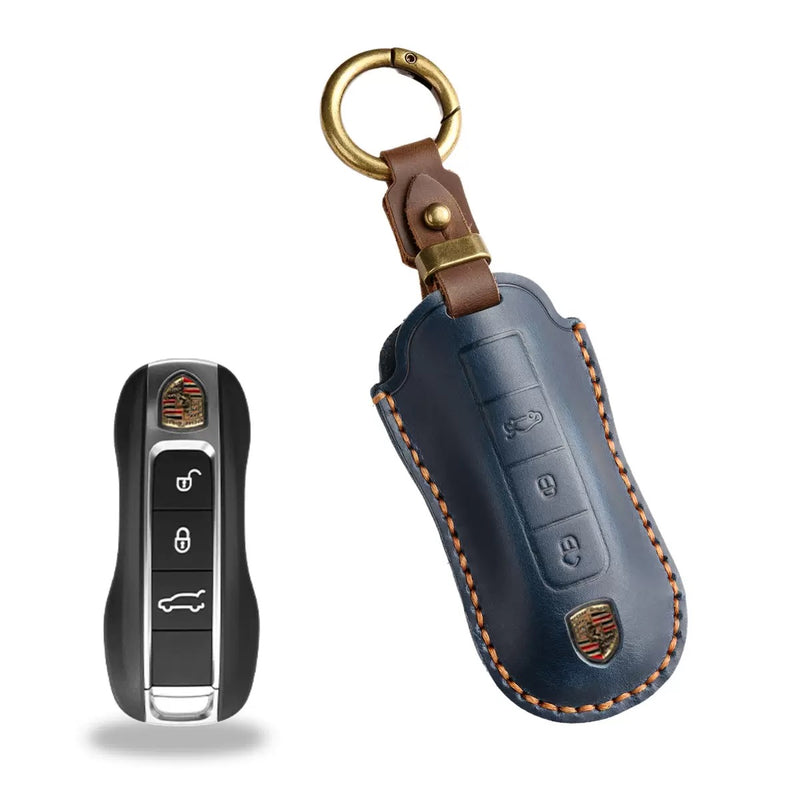 Load image into Gallery viewer, Porsche Handcrafted Genuine Leather Car Key Fob Case Cover For Macan, 718, Panamera

