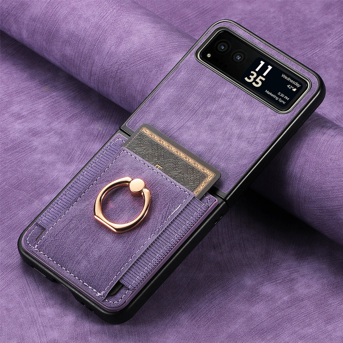 [With Ring Bracket] Motorola Moto Razr 60 PU Vegan Leather Card Slot Protective Case - i-Station Mobile Phone & Electronic Device Repair and Accessories