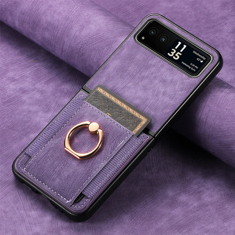 Load image into Gallery viewer, [With Ring Bracket] Motorola Moto Razr 60 PU Vegan Leather Card Slot Protective Case
