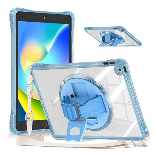 [Built-in Stand][With Wrist Strap] Apple iPad 7/8/9 10.2'' 7/8/9th Gen (2019/2020/2021) Acrylic Transparent Waterproof Heavy Duty Ring Holder Stand Case