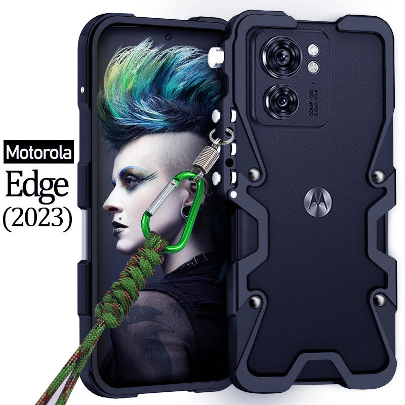 Load image into Gallery viewer, [With Lanyard] Motorola Moto Edge 2023 - Metal Phone Border Mechanics Series Case With 2PC 9H Glass Screen Protector
