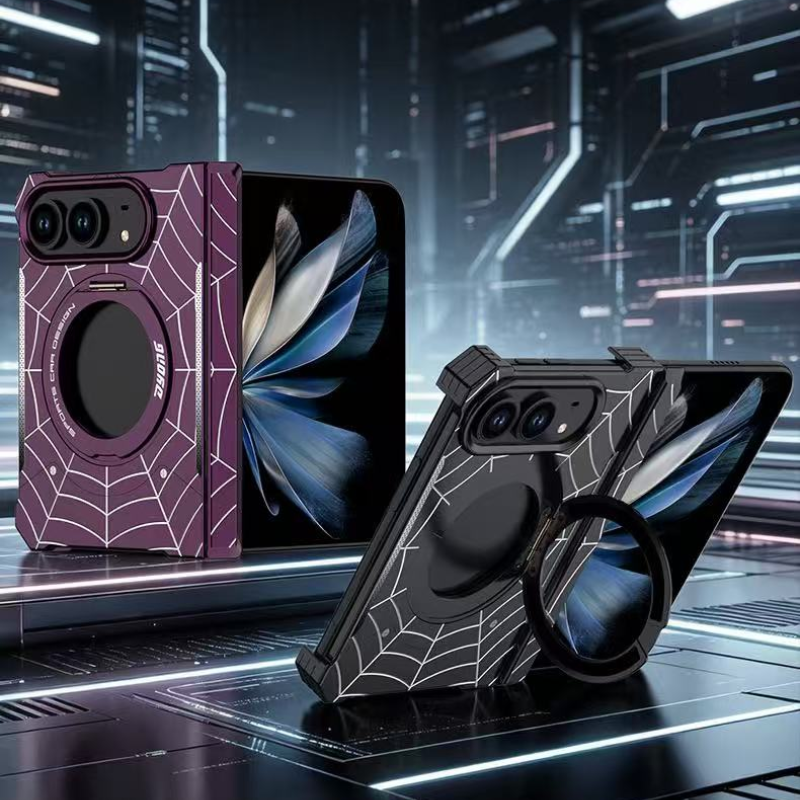 Load image into Gallery viewer, Apple iPhone Duo Frameless Mecha Metal Spiderman Rotating Magnetic Stand Case
