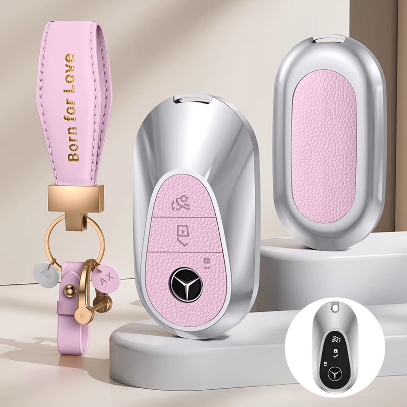 Load image into Gallery viewer, Mercedes Benz Aluminum Alloy Leather Car Key Fob Case Cover For Benz A, C, E, S, G-Class, GLA, GLB, GLC, GLE, GLS, CLA, CLS, EQC
