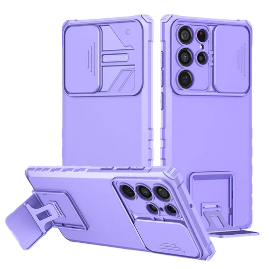 [Built-in Stand][With Slide Len Cover] Samsung Galaxy S24 SM-S921/Plus SM-S926/Ultra SM-S928 Full Coverage Airbag Silicone Heavy Duty Series Case