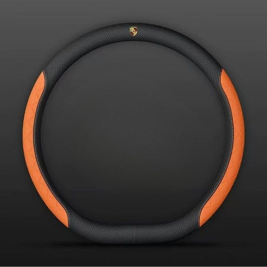 Porsche PU Leather Steering Wheel Cover with Heat-Pressed Embossed Texture For Cayenne, Macan, Panamera, 718, 911, Taycan