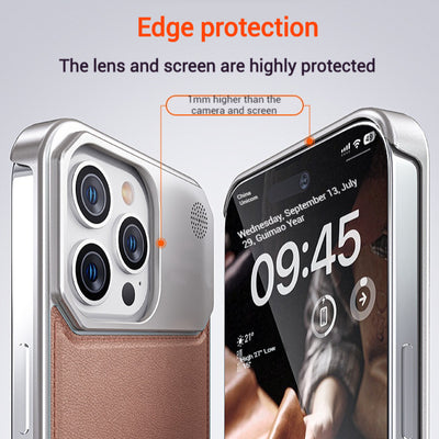 Apple iPhone 15/Pro/Pro Max Leather Titanium Gray Metal Frameless Telescopic Essentials Series Case - i-Station Mobile Phone & Electronic Device Repair and Accessories