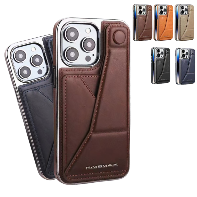 Load image into Gallery viewer, [With Card Slot] Apple iPhone 15/Plus/Pro/Pro Max Electroplated Shockproof Genuine Leather Series Case
