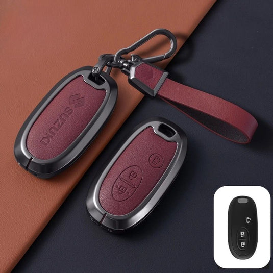 Suzuki Zinc Alloy Geuine Leather Car Key Fob Case Cover For Swift, Vitara, Baleno, Ciaz, SX4,  S-Cross, Jimny, Baleno, Ertiga