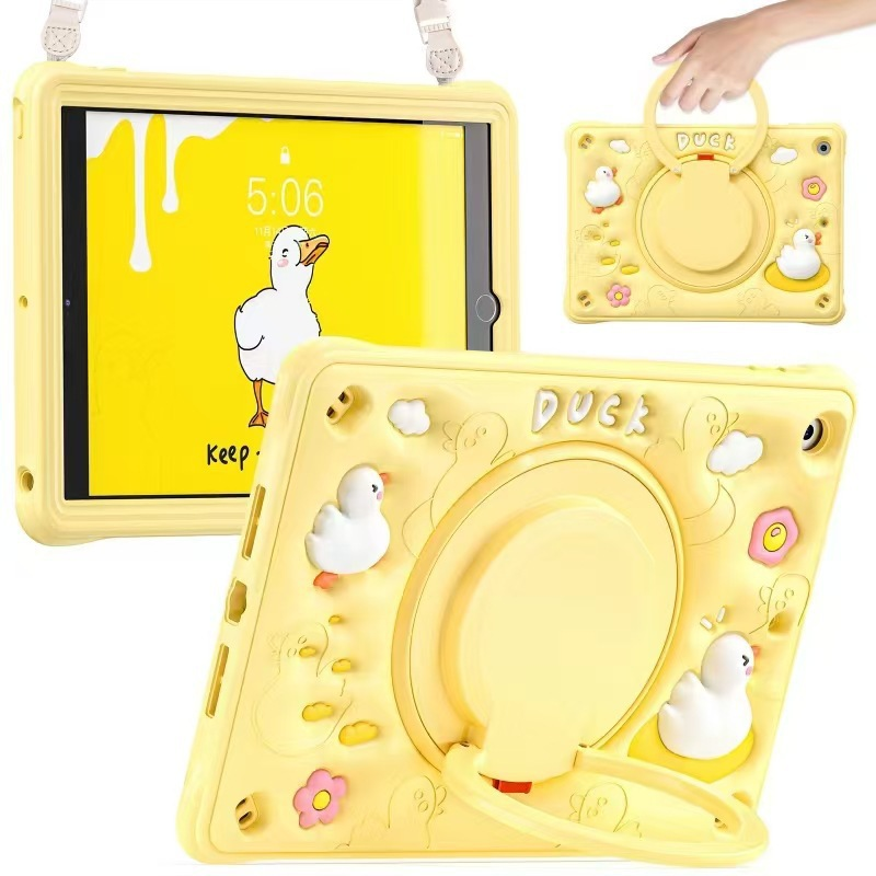 Load image into Gallery viewer, Apple iPad 7/8/9 10.2" 7/8/9th Gen (2019/2020/2021) 3D Cartoon Silicone Rugged 360°Rotating Hand Strap Stand Case

