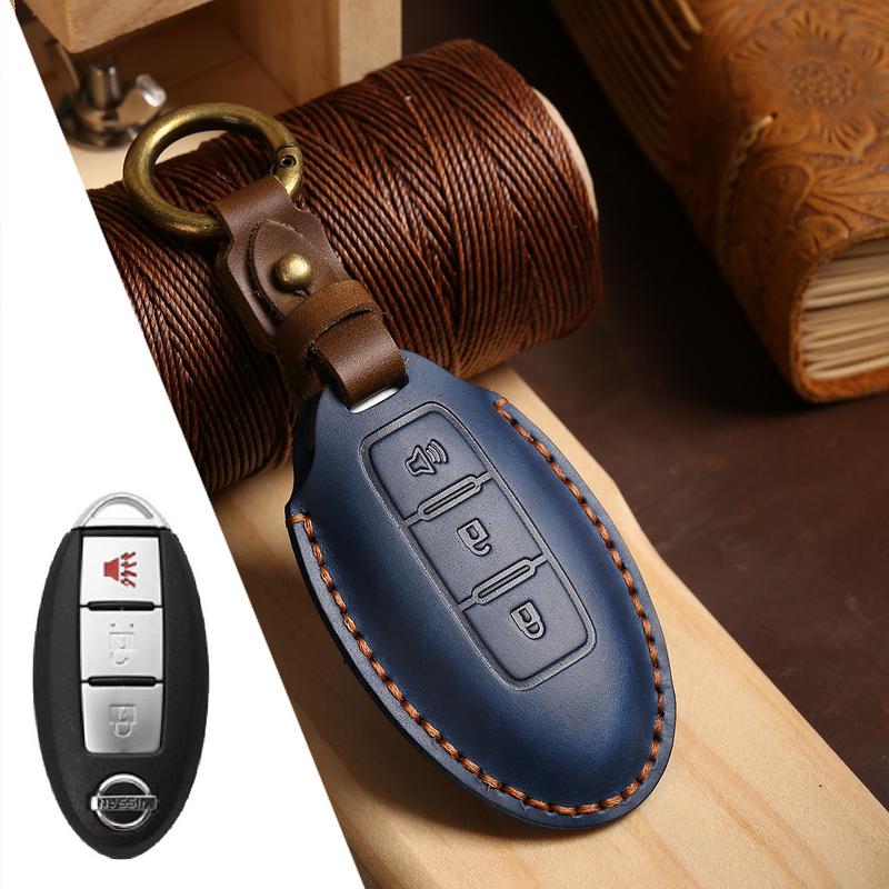 Load image into Gallery viewer, Nissan Handcrafted Genuine Leather Car Key Fob Case Cover For Pathfinder, Murano, Micra, Altima, Sentra,  Note, Juke, Armada, Qashqai

