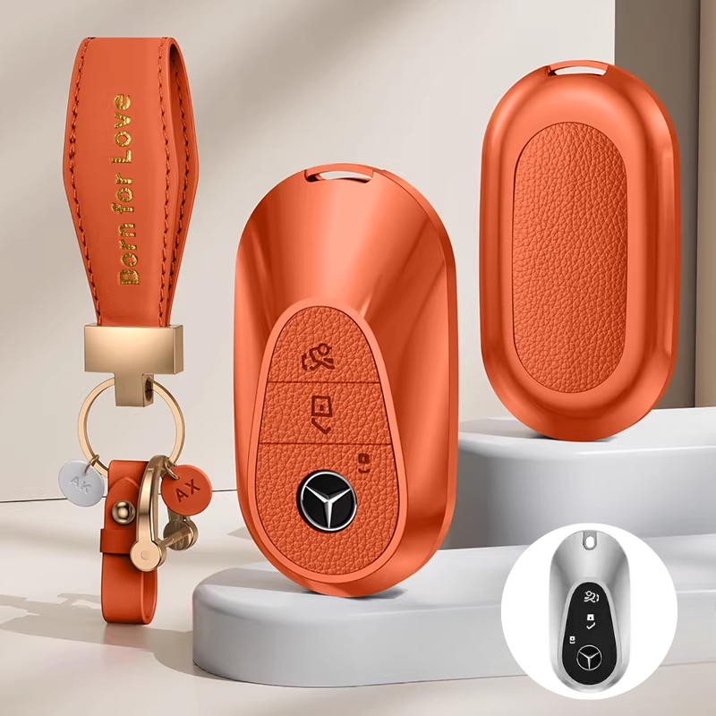 Load image into Gallery viewer, Mercedes Benz Aluminum Alloy Leather Car Key Fob Case Cover For Benz A, C, E, S, G-Class, GLA, GLB, GLC, GLE, GLS, CLA, CLS, EQC
