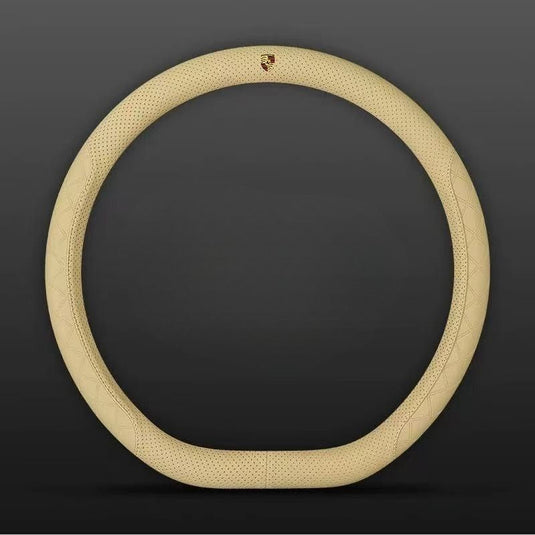 Porsche PU Leather Steering Wheel Cover with Heat-Pressed Embossed Texture For Cayenne, Macan, Panamera, 718, 911, Taycan