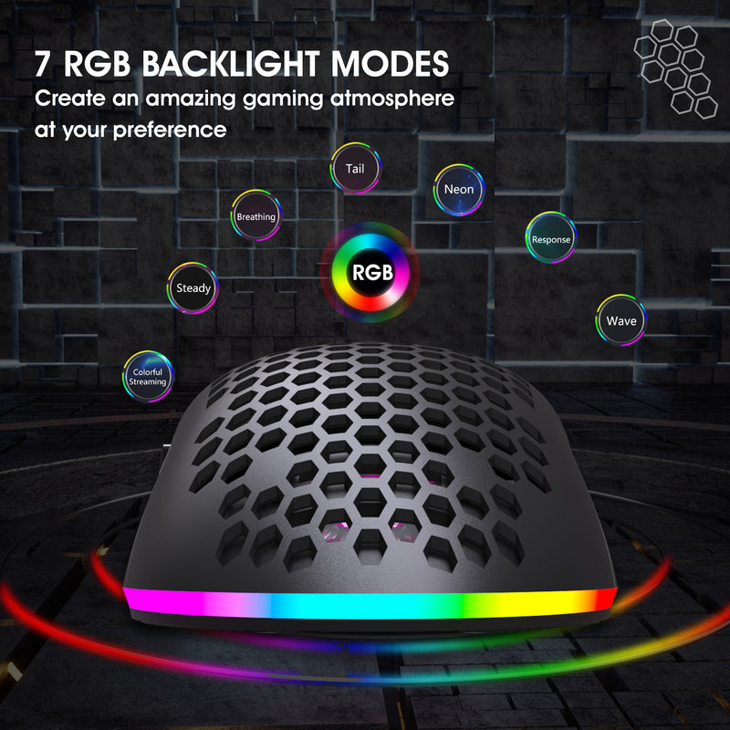 Load image into Gallery viewer, Wireless Lightweight RGB Gaming Mouse With Honeycomb Shell 6 Programmable Buttons
