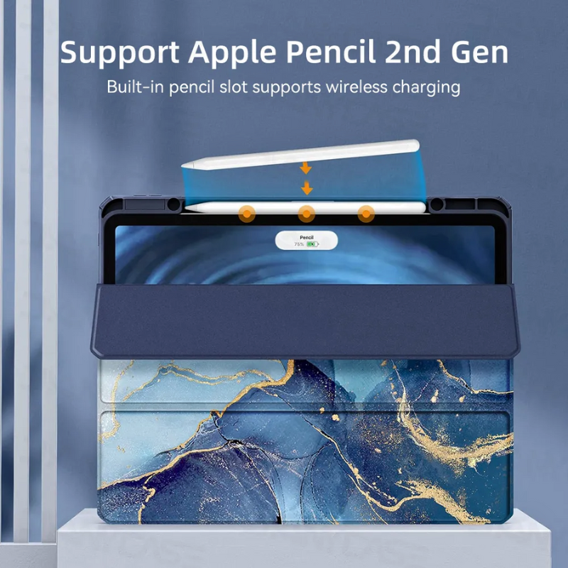 Load image into Gallery viewer, Apple iPad 7/8/9 10.2&#39;&#39; 7/8/9th Gen (2019/2020/2021) Painted Marble Transparent Acrylic Flip Case With Pen Slot
