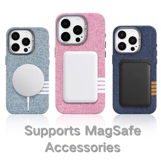 [MagSafe Compatible] Apple iPhone 14/Plus/Pro/Pro Max Flax Fabric Metal Lens Wireless Charging Protective Essentials Series Case