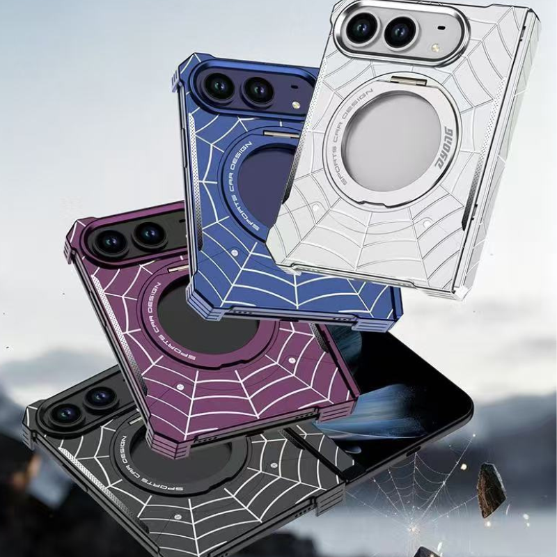 Load image into Gallery viewer, Apple iPhone Duo Frameless Mecha Metal Spiderman Rotating Magnetic Stand Case
