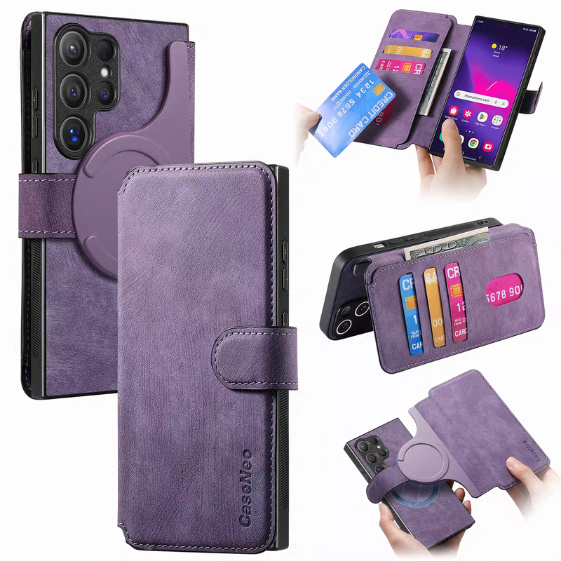 Load image into Gallery viewer, [Magsafe Compatible][Detachable] Samsung Galaxy S24 /Plus /Ultra /FE Leather Flip Shockproof Wallet Series Case With Card Slot
