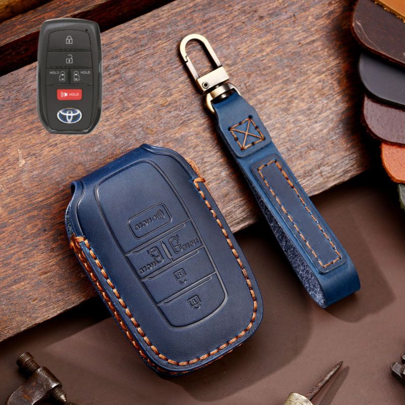 Load image into Gallery viewer, Toyota Handcrafted Genuine Leather Car Key Fob Protective Case Cover For Highlander, RAV4, Camry, Sienna, Tacoma, 4Runner, Tundra, Sequoia, Land Cruiser

