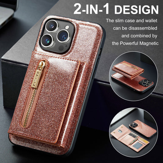 [With Card Slot] Apple iPhone 14/Pro/Pro Max/Plus Glitter Leather Shockproof Wallet Series Case