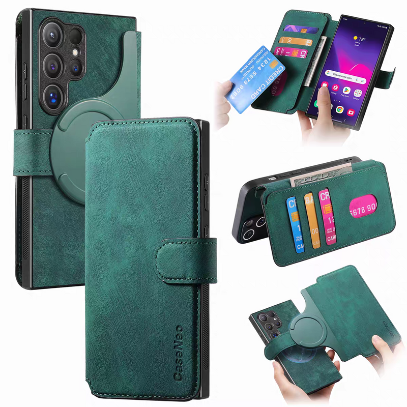 Load image into Gallery viewer, [Magsafe Compatible][Detachable] Samsung Galaxy S22 /Plus /Ultra Leather Flip Shockproof Wallet Series Case With Card Slot
