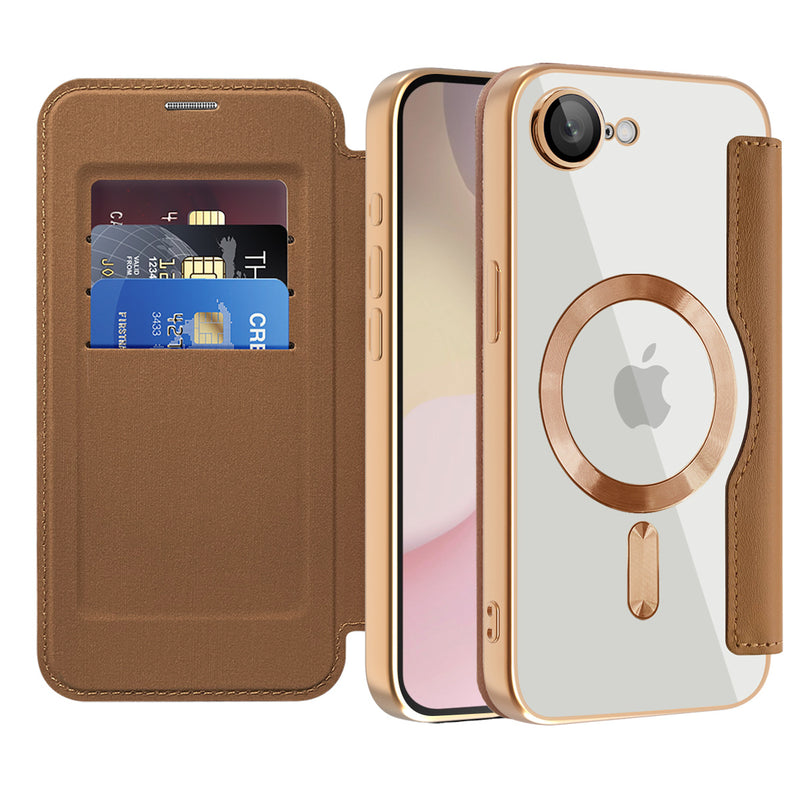 Load image into Gallery viewer, [Magsafe Compatible][With Card Slot] Apple iPhone 16e Golden Shield Magnetic Flip Leather Case
