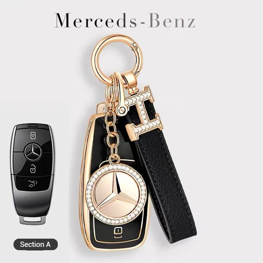 Mercedes Benz Fashionable TPU + Aluminum alloy + Leather Car Key Fob Case Cover For Benz C, E, S, G-Class, GLE, GLC, CLA, CLS, EQC, ML, GL, EQS
