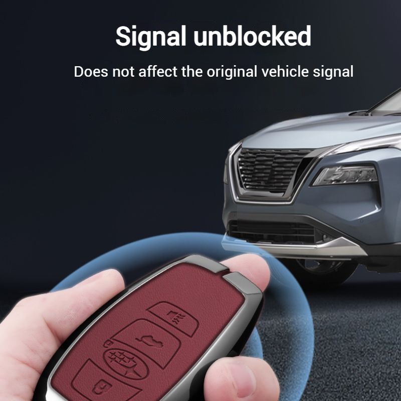 Load image into Gallery viewer, Subaru Full Metal  Coverage + PU Leather Car Key Fob Case Cover For Outback, Forester, Impreza, WRX, XV, Crosstrek, Legacy
