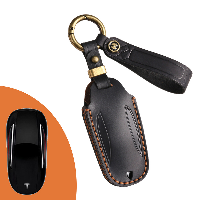 Load image into Gallery viewer, Tesla Handcrafted Genuine Leather Car Key Fob Protective Cover Case For Model 3, Y, S, X
