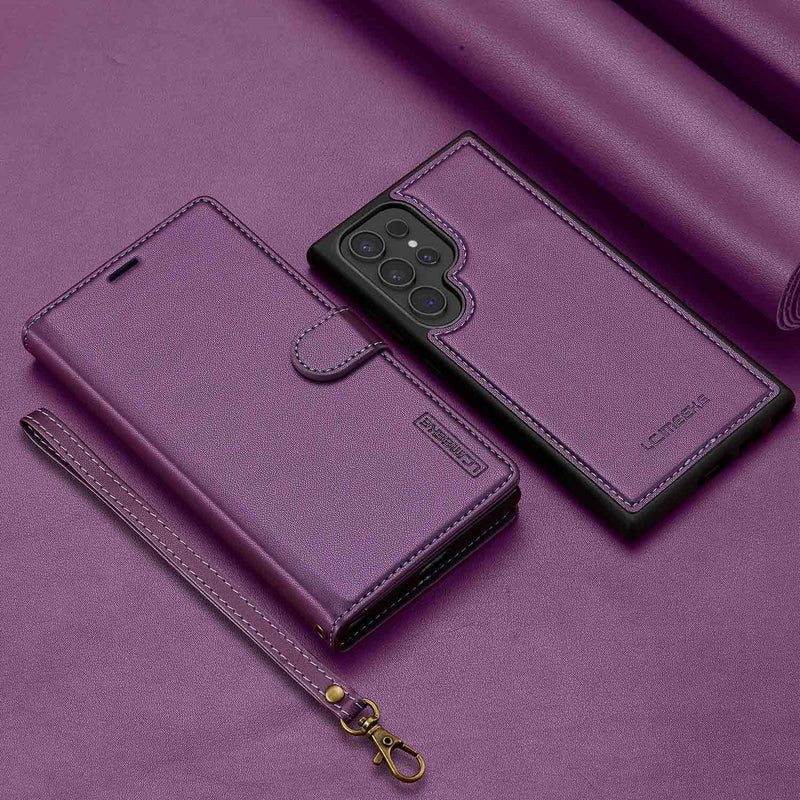 Load image into Gallery viewer, [2-in-1 Detachable][With Card Slot] Samsung Galaxy S23/Ultra/Plus/FE - Magnetic Detachable Flip Leather Essentials Series Case With Lanyard
