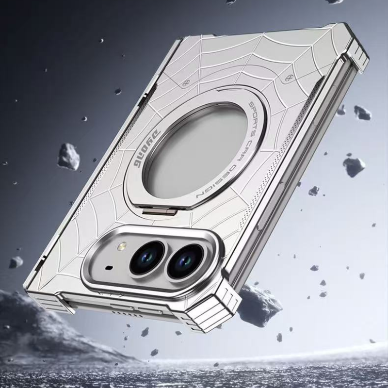 Load image into Gallery viewer, Apple iPhone Duo Frameless Mecha Metal Spiderman Rotating Magnetic Stand Case
