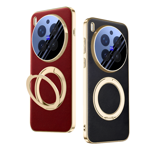 [With Metal Bracket] VIVO X300/X300s/Pro/Ultra - PU Leather Full Coverage Shockproof Case