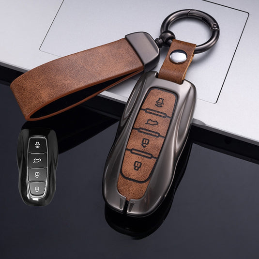 Ford Zinc Alloy Leather Folding Key Case For Ranger, Mustang, Everest, Escape, Puma, Transit, Focus, Fiesta, Ranger Raptor, Mondeo