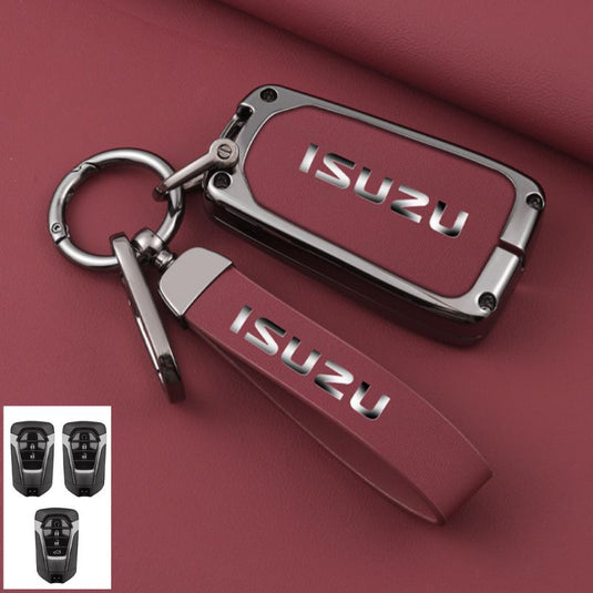 Isuzu Zinc Alloy PU Leather Car Key Fob Case Cover For D-MAX, MUX