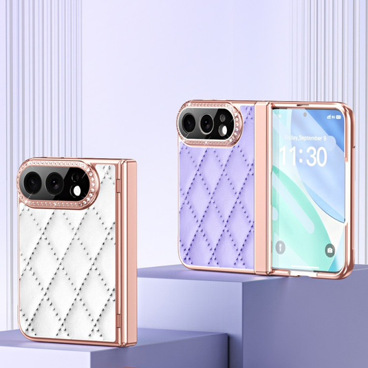Apple iPhone Ultra / Fold - Luxury Diamond Leather-Textured Folding Case with Hinge Protection
