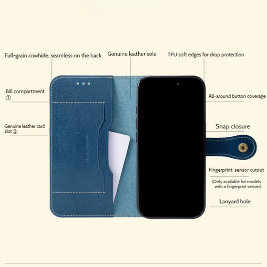 [With Card Slot] Apple iPhone 18 Pro & Max - HANATORA Premium Genuine Leather Flip Wallet Case