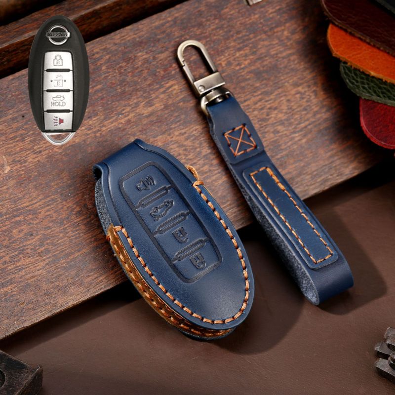 Load image into Gallery viewer, Nissan Handcrafted Genuine Leather Car Key Fob Case Cover For Altima, Rogue, Sentra, Pathfinder, Frontier, Maxima, Titan, Murano, Kicks, Juke, Qashqai, X-Trail
