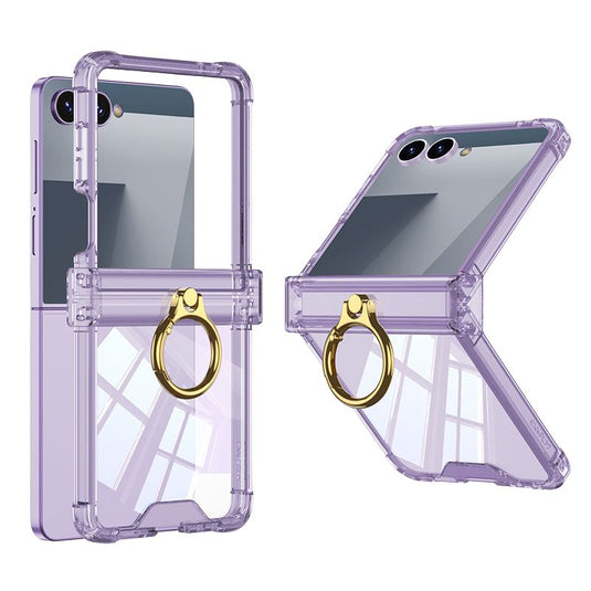 Samsung Galaxy Z Flip7 PC + TPU Full Covered Hinge Transparent Airbag Foldable Ring Case