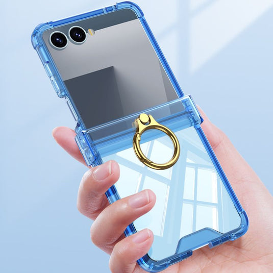 Samsung Galaxy Z Flip7 PC + TPU Full Covered Hinge Transparent Airbag Foldable Ring Case