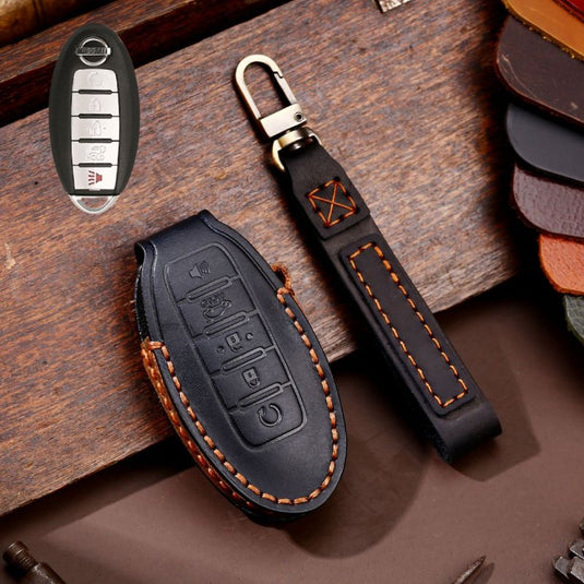Nissan Handcrafted Genuine Leather Car Key Fob Case Cover For Altima, Rogue, Sentra, Pathfinder, Frontier, Maxima, Titan, Murano, Kicks, Juke, Qashqai, X-Trail