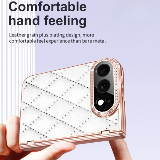 Apple iPhone Ultra / Fold - Luxury Diamond Leather-Textured Folding Case with Hinge Protection