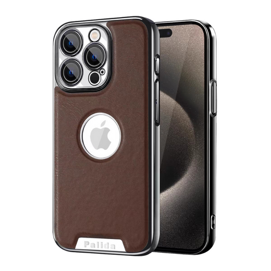 [With Camera Protector] Apple iPhone 15/Pro/Pro Max - Business Electroplated Leather Heat Dissipation Shockproof Case