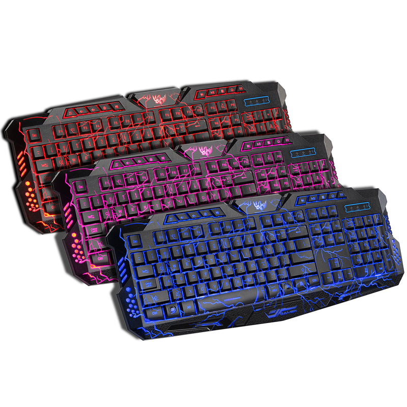 Load image into Gallery viewer, Backlit Crack 104 Key Gaming Keyboard 3 Color LED 19 Keys No Conflict + Mouse
