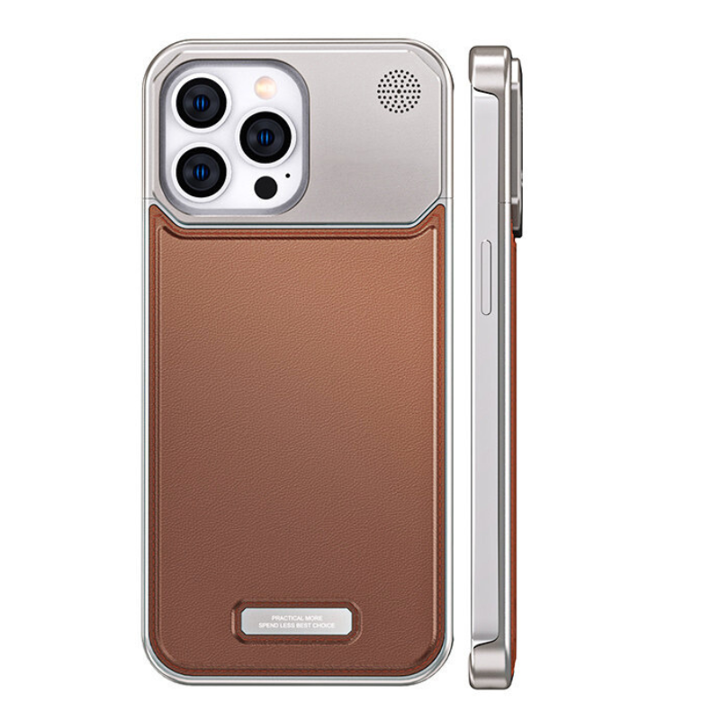Apple iPhone 15/Pro/Pro Max Leather Titanium Gray Metal Frameless Telescopic Essentials Series Case - i-Station Mobile Phone & Electronic Device Repair and Accessories
