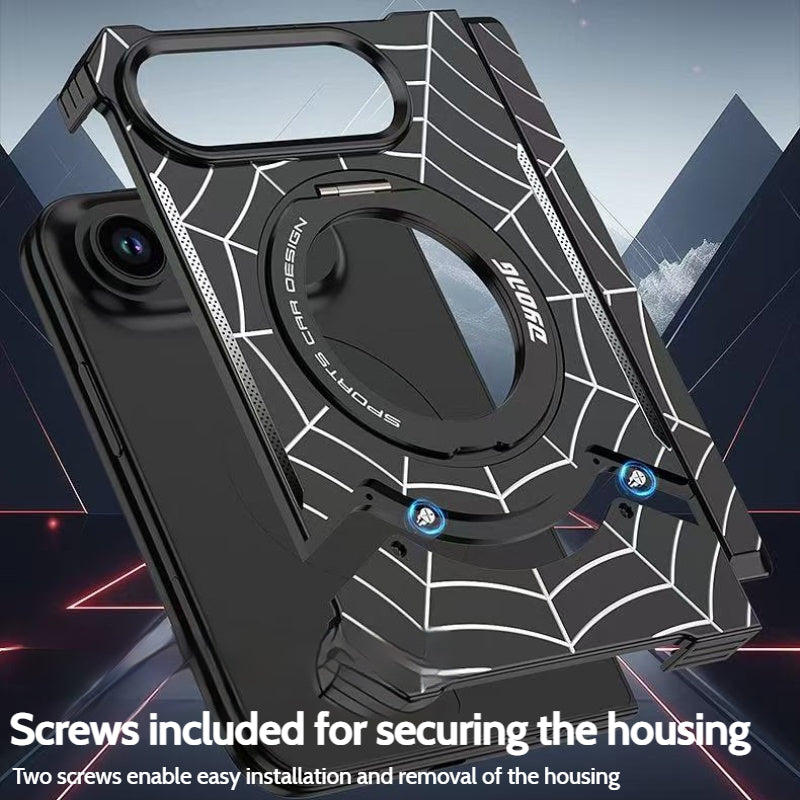 Load image into Gallery viewer, Apple iPhone Duo Frameless Mecha Metal Spiderman Rotating Magnetic Stand Case
