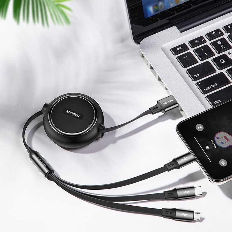 Load image into Gallery viewer, Baseus Golden Loop Retractable 3 in 1 USB Cable 3.5A (35cm-120cm)
